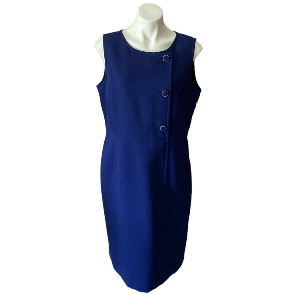 Talbots Royal Blue Sleeveless Wool Blend Sheath Dress Size 16 Midi Length Career